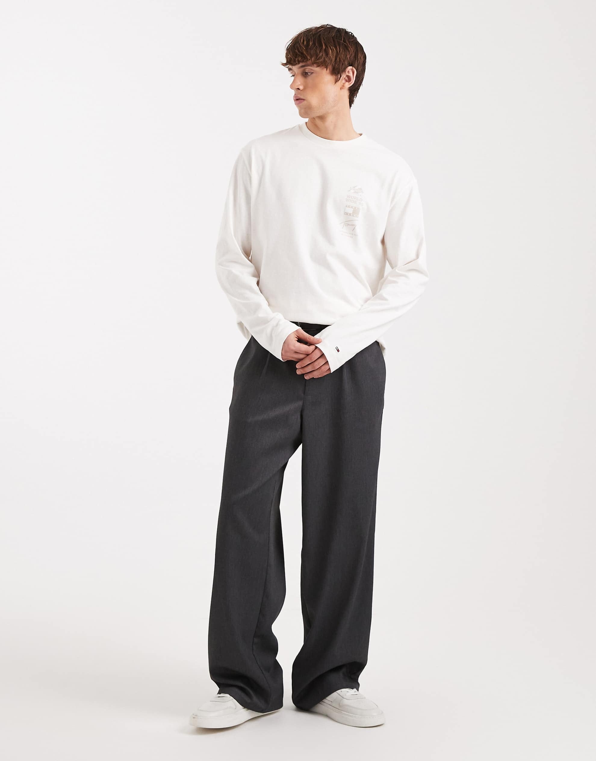 Tommy Jeans stacked logo long sleeve t-shirt washed white