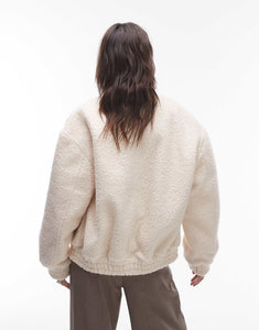 Boucle bomber jacket cream