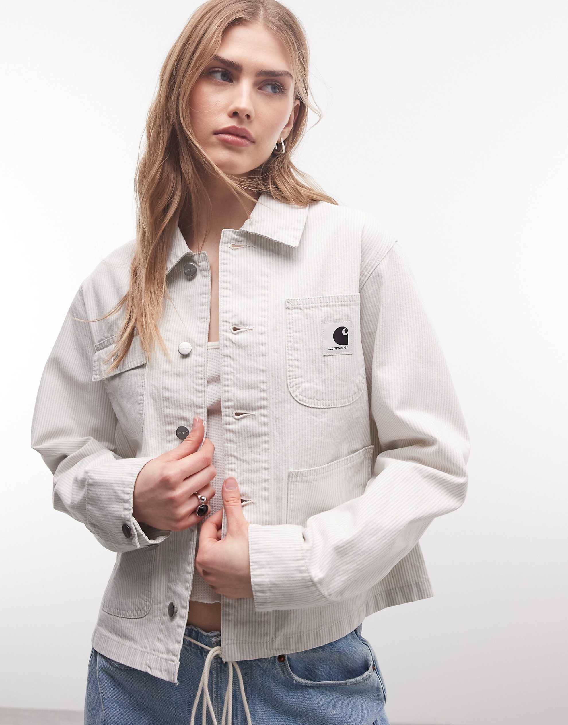 Carhartt WIP mercer chore denim coat grey stripe