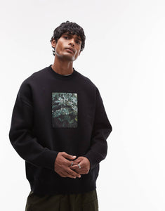 Topman oversized sweatshirt leaves patch black