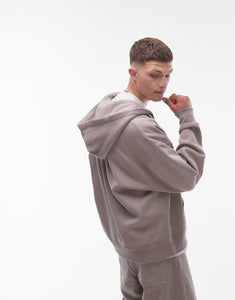 Topman oversized fit full zip hoodie stone