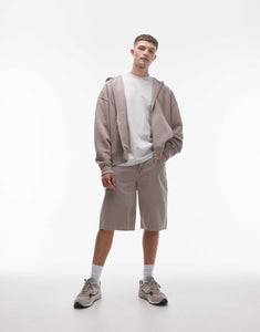 Topman oversized fit full zip hoodie stone