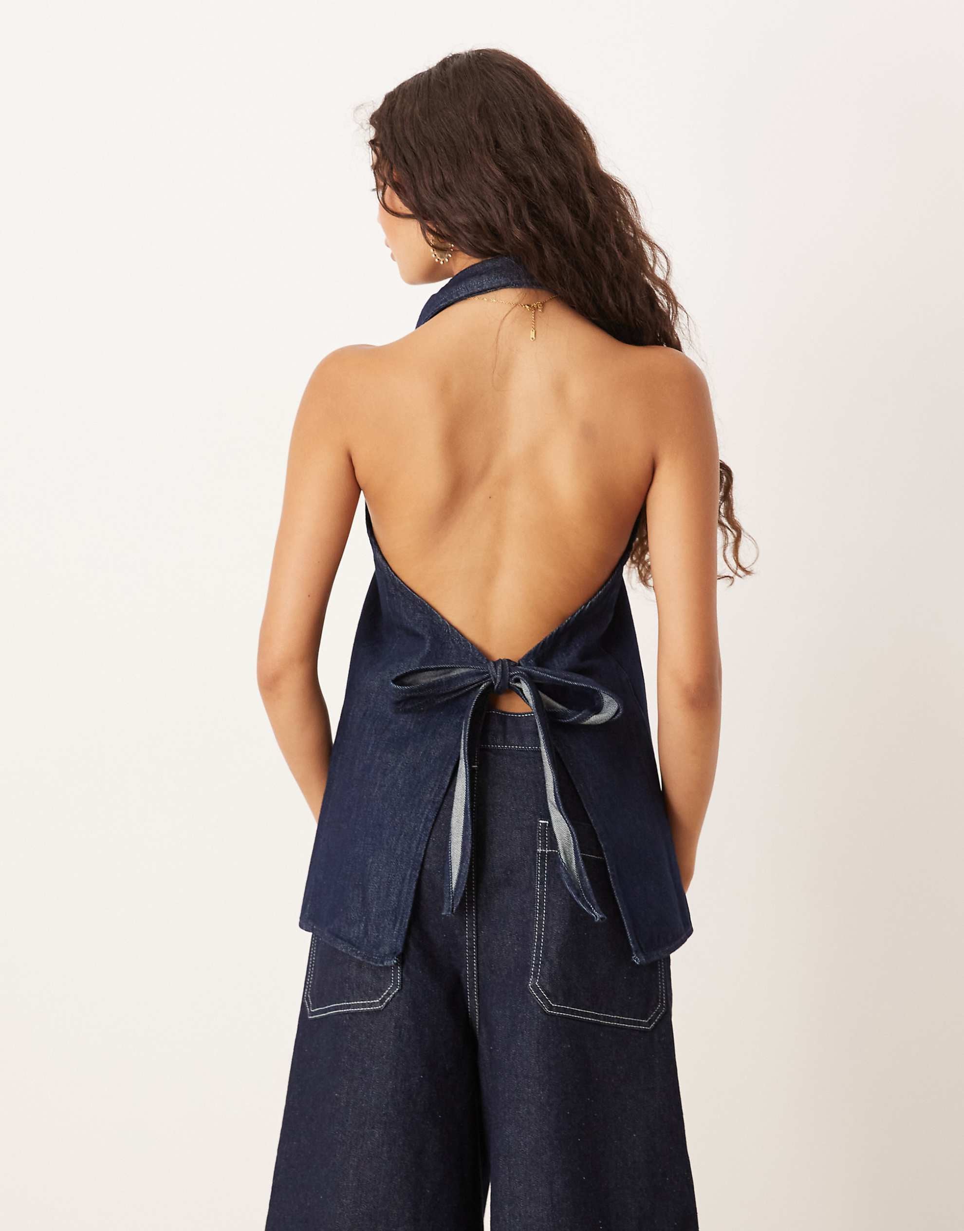 DESIGN denim collar sleeveless shirt open back rinse