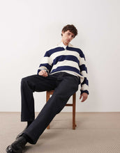 Load image into Gallery viewer, COLLECTIVE oversized heavyweight striped rugby polo white navy