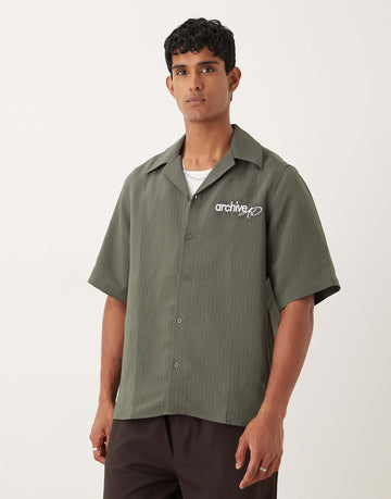 DESIGN relaxed revere stripe shirt green