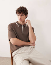 Load image into Gallery viewer, COLLECTIVE co-ord compact knitted relaxed half zip polo brown