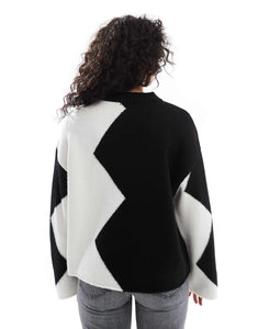 DESIGN colour block knitted jumper black ecru