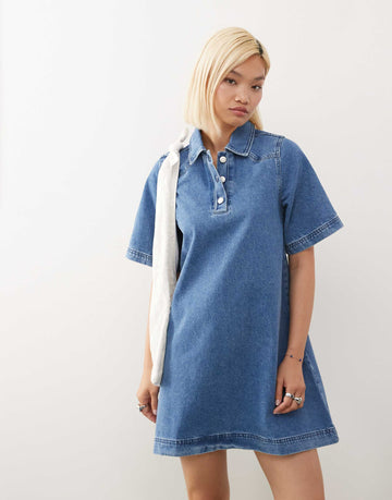Reclaimed Vintage denim western detail mini shirt dress light blue wash