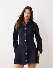 Load image into Gallery viewer, Miss Selfridge denim button through fit flare mini dress indigo