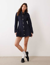 Load image into Gallery viewer, Miss Selfridge denim button through fit flare mini dress indigo