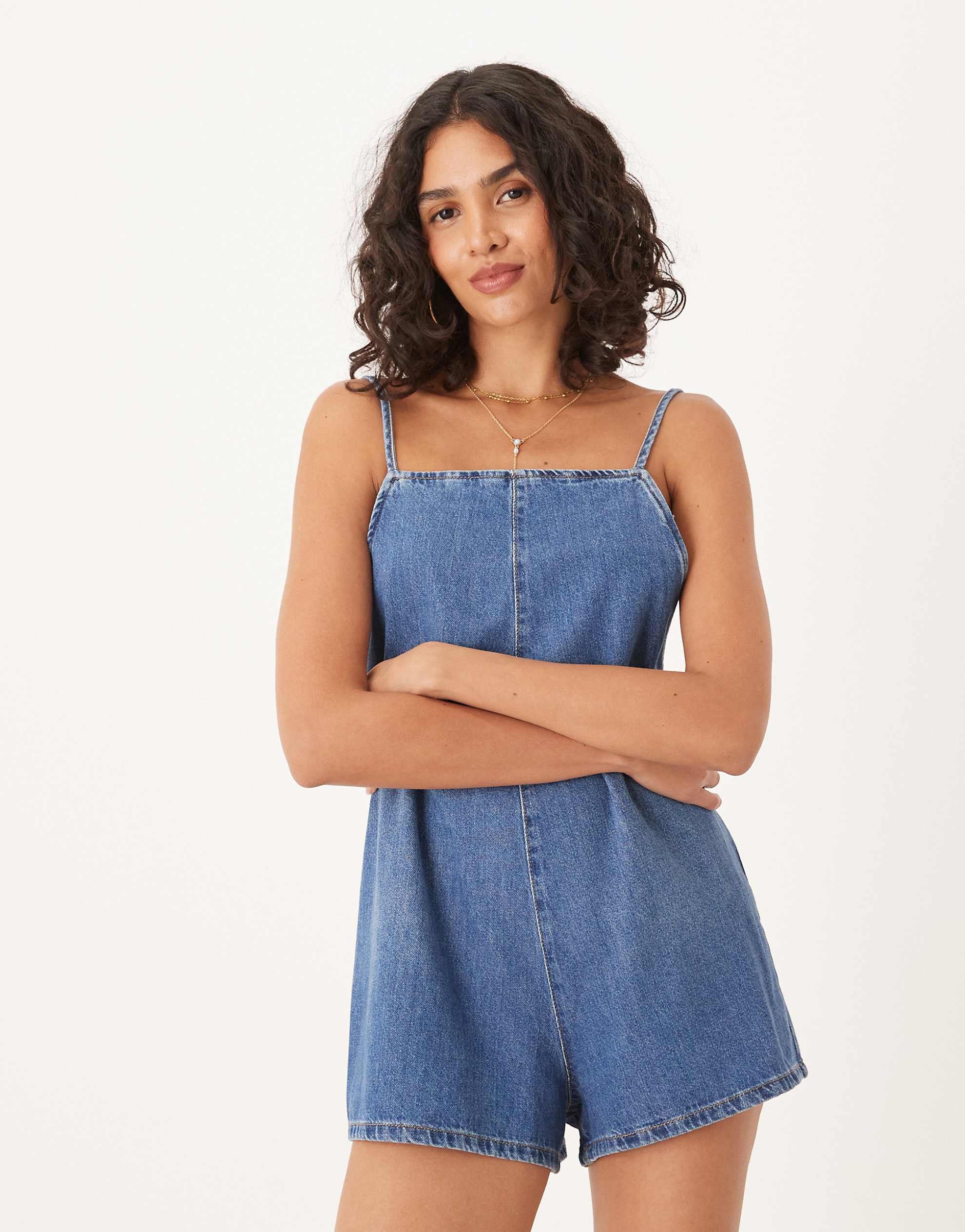 DESIGN denim square neck playsuit bromo wash