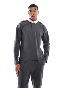 New Look rugby polo shirt co-ord dark grey