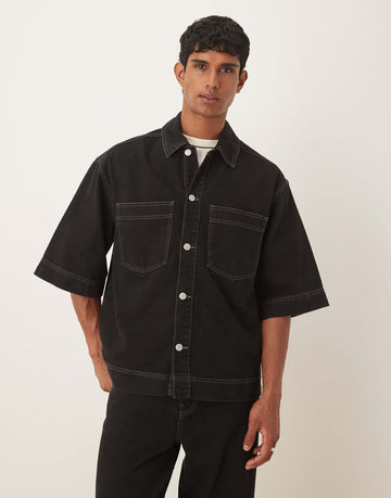 DESIGN co-ord denim shirt black