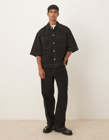 DESIGN co-ord denim shirt black