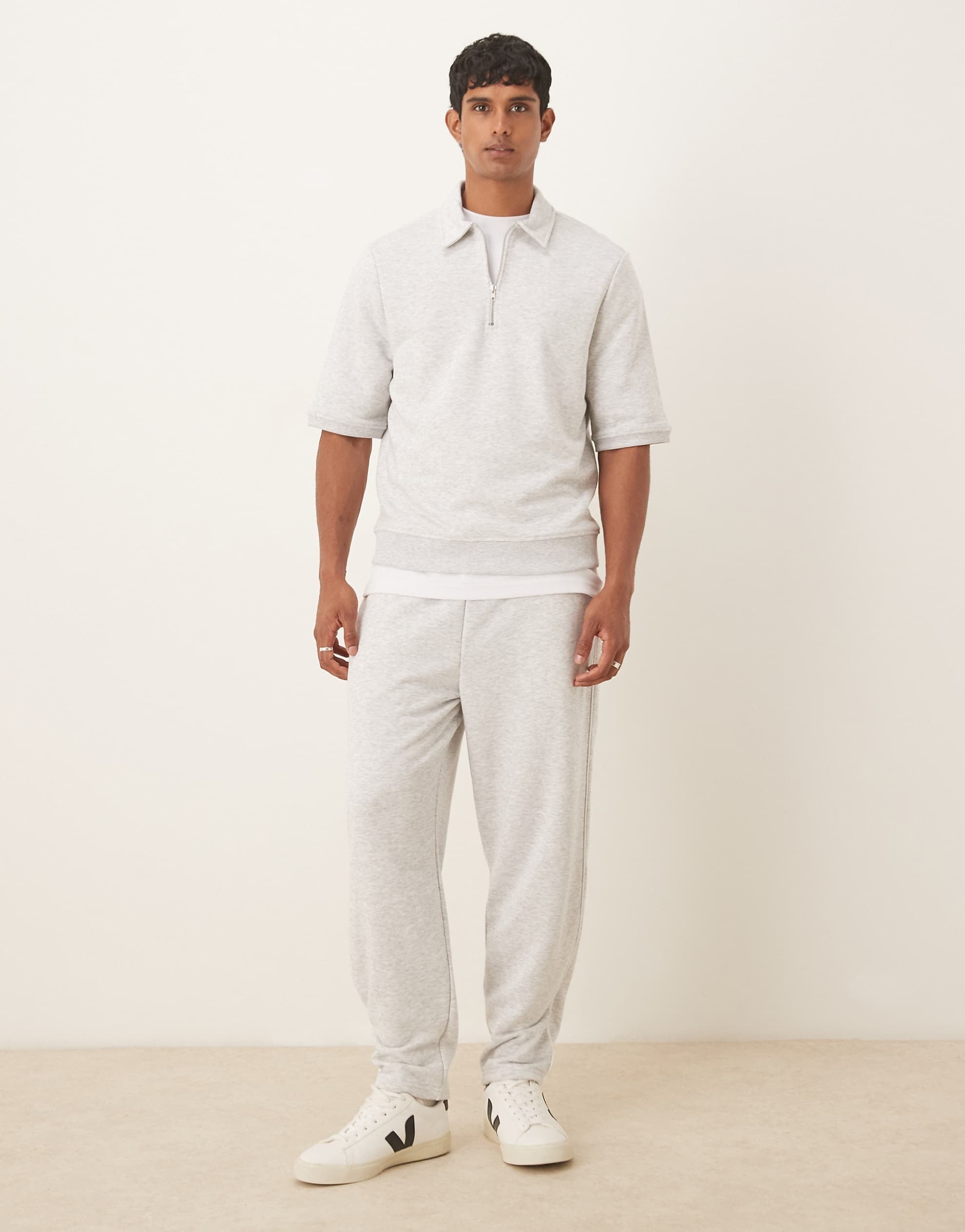 DESIGN loopback short sleeve sweatshirt grey marl