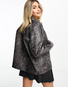 Monki distressed faux leather jacket