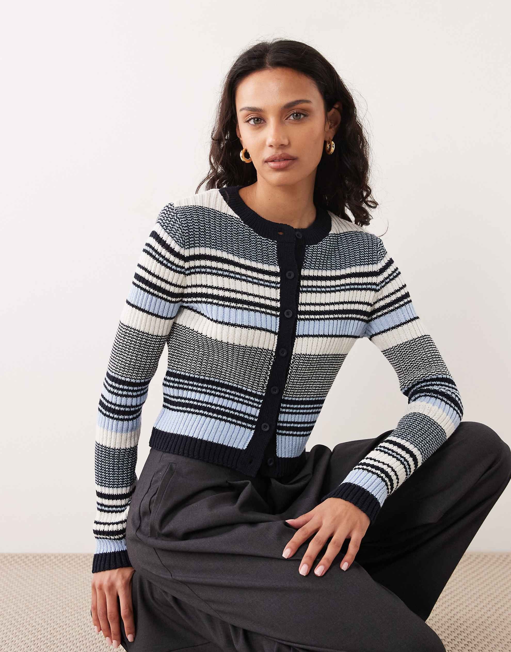 Mango knitted cardigan blue stripe