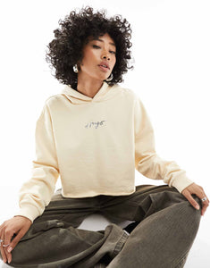 HUGO Dephana_1 crop logo hoodie cream