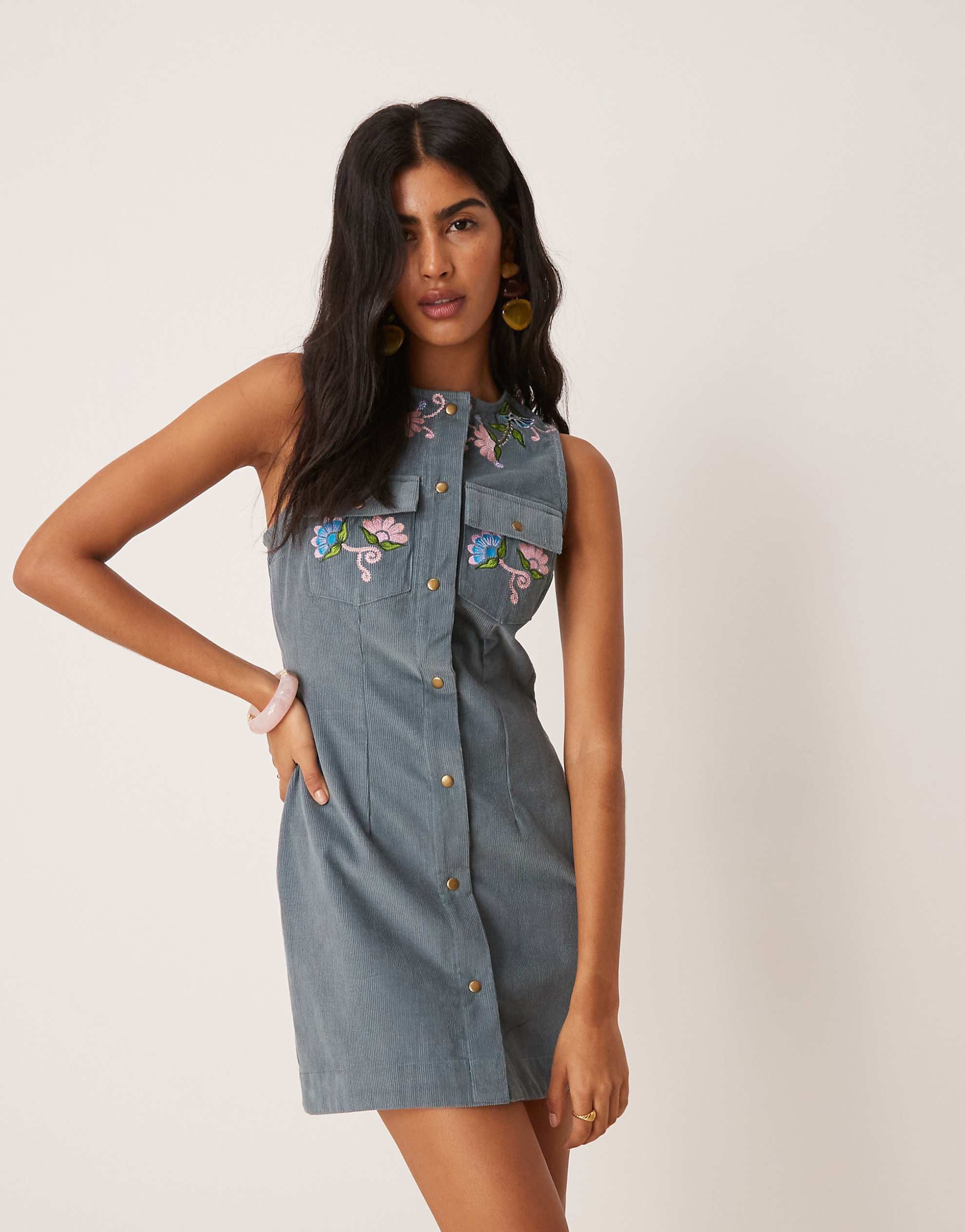 DESIGN cord embroidered mini dress blue