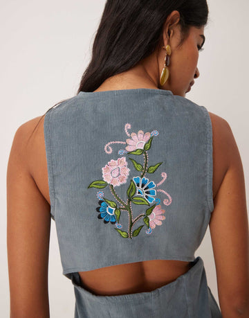 DESIGN cord embroidered mini dress blue