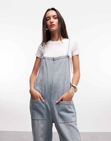 Monki Olga denim dungarees light blue wash