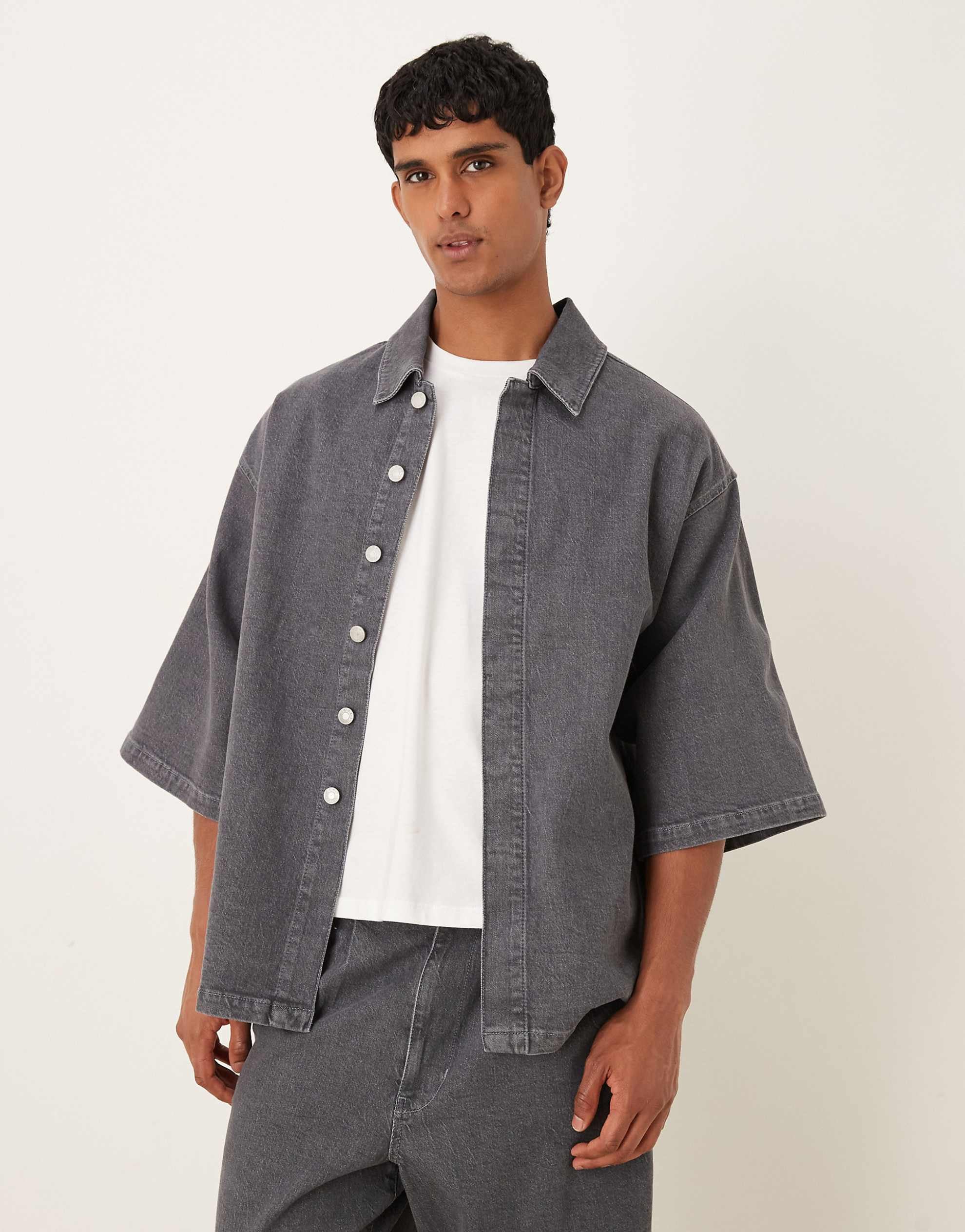 DESIGN co-ord denim shirt grey