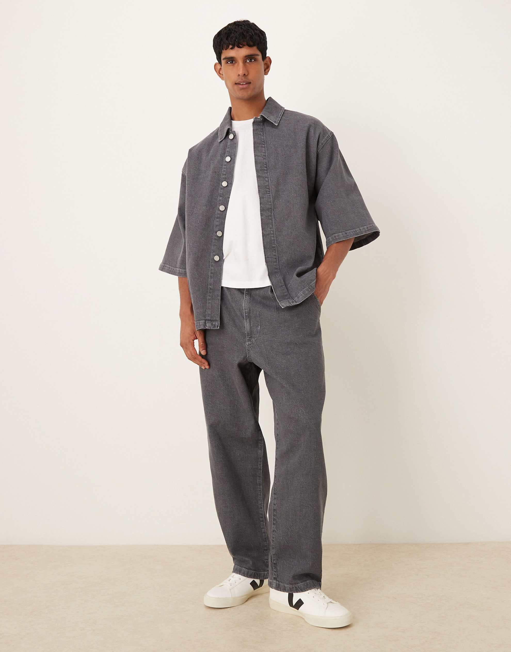 DESIGN co-ord denim shirt grey