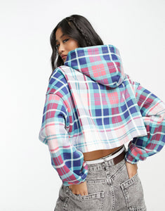 Tommy Jeans logo crop hoodie tartan