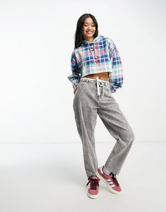 Tommy Jeans logo crop hoodie tartan