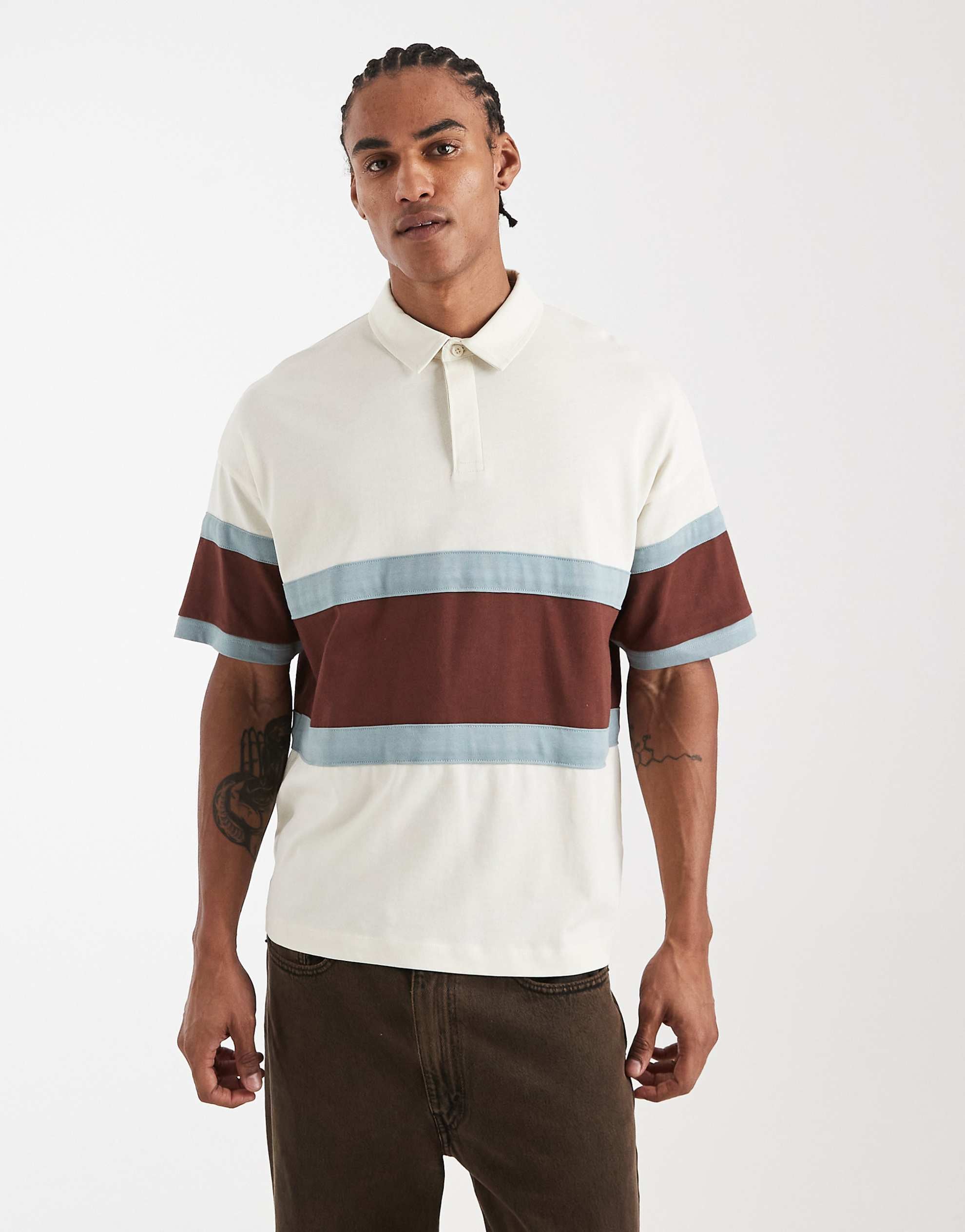 New Look boxy blocked rugby polo white pattern