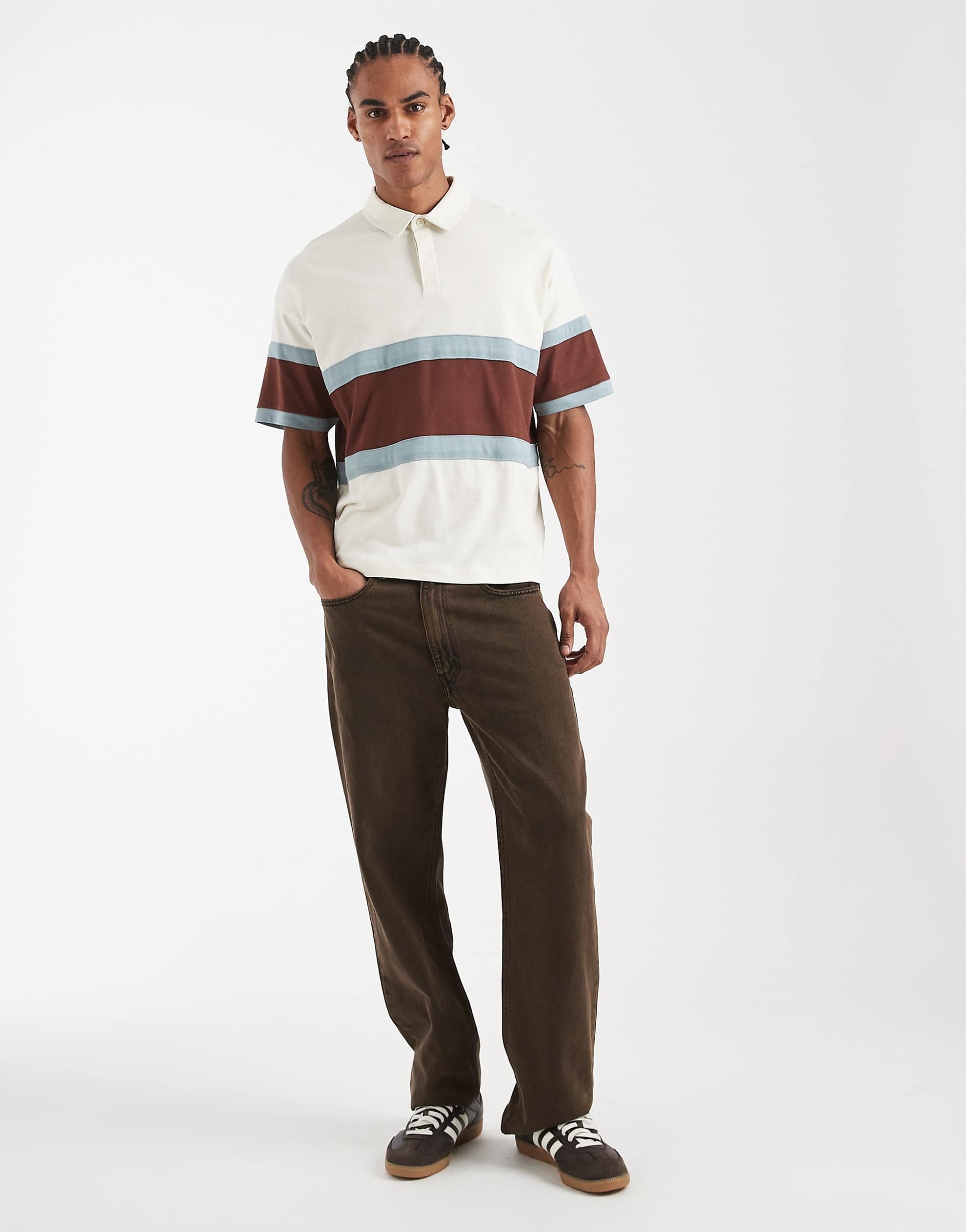 New Look boxy blocked rugby polo white pattern