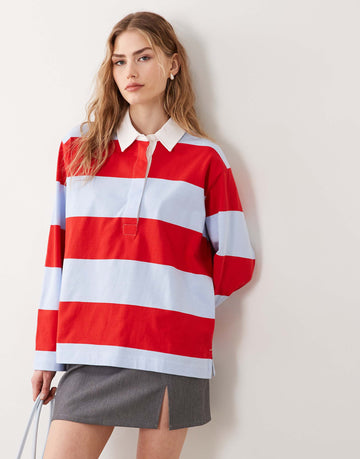 ARKET long sleeve rugby polo shirt blue & red stripe