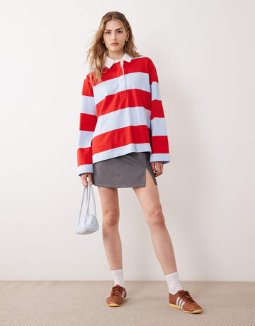 ARKET long sleeve rugby polo shirt blue & red stripe