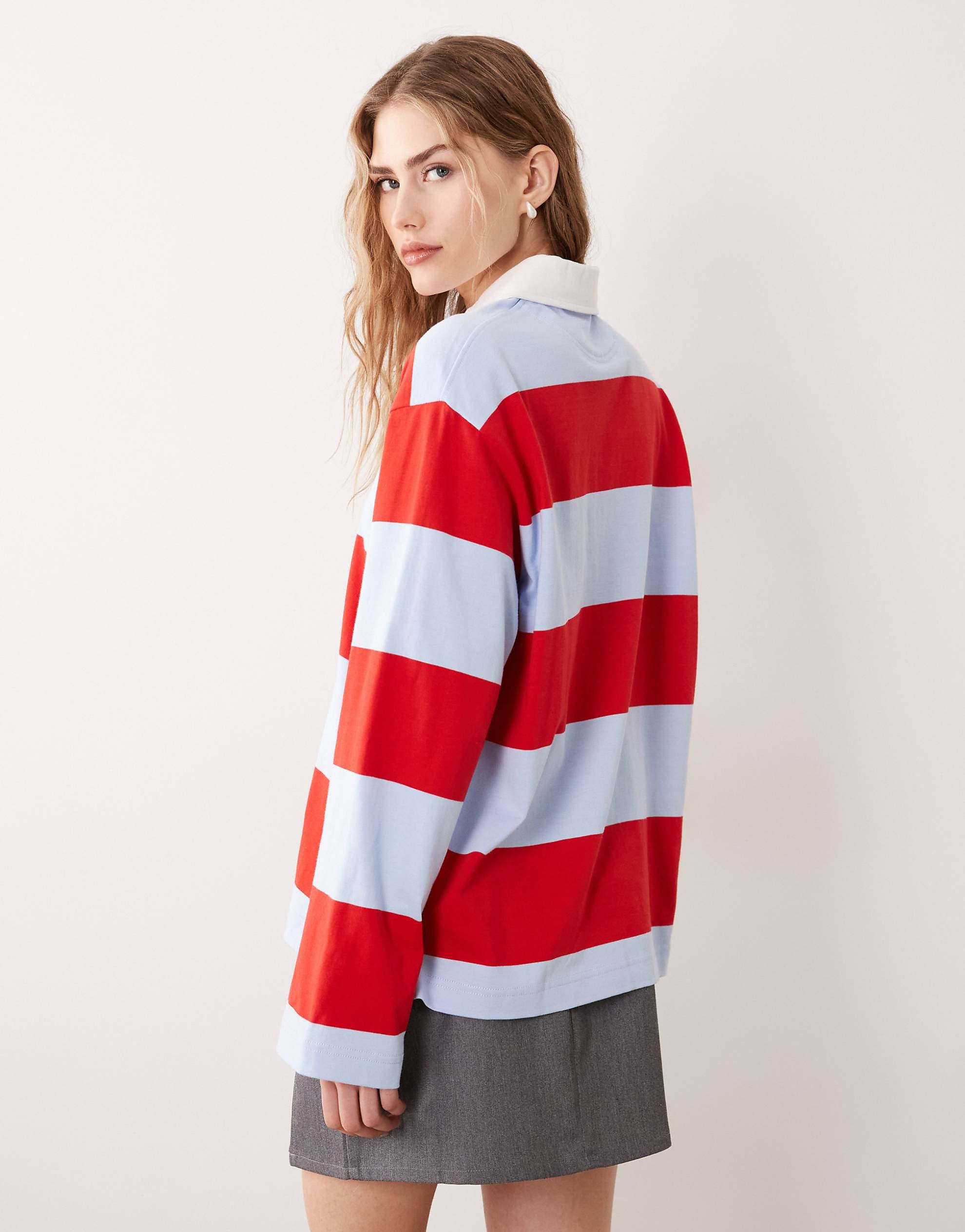 ARKET long sleeve rugby polo shirt blue & red stripe