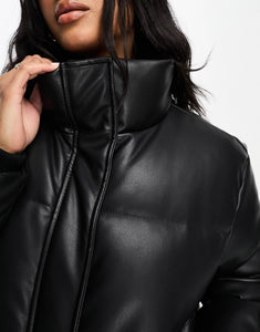 Abercrombie & Fitch leather puffer jacket black