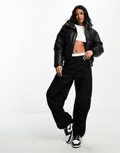 Load image into Gallery viewer, Abercrombie &amp; Fitch leather puffer jacket black