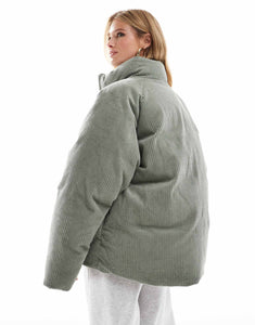 DESIGN cord oversized puffer jacket sage