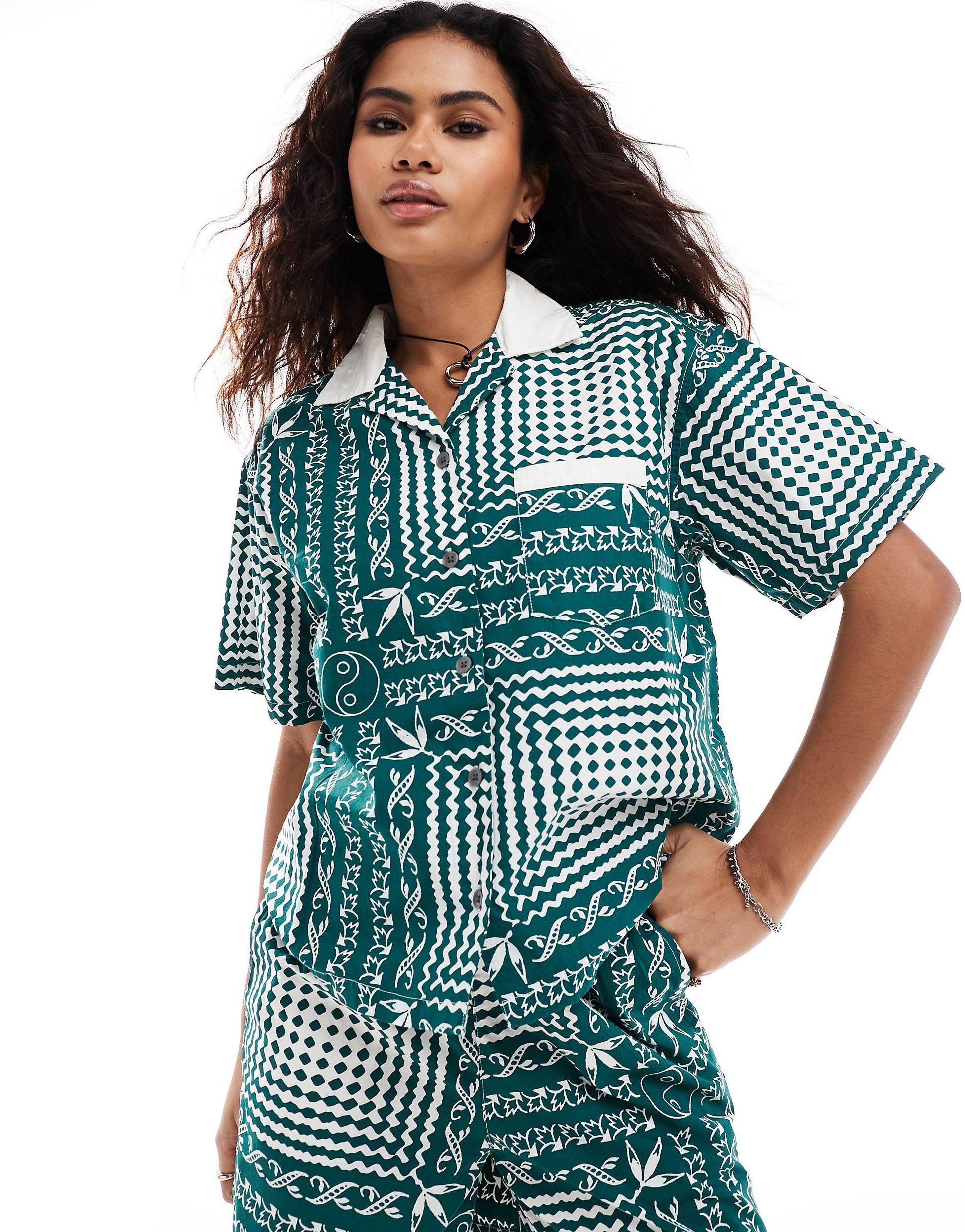 Obey co-ord shirt green