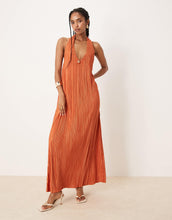 Load image into Gallery viewer, DESIGN plisse halter maxi dress rust