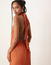Load image into Gallery viewer, DESIGN plisse halter maxi dress rust