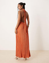 Load image into Gallery viewer, DESIGN plisse halter maxi dress rust