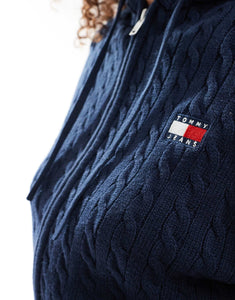 Tommy Jeans badge knitted zip through hoodie navy