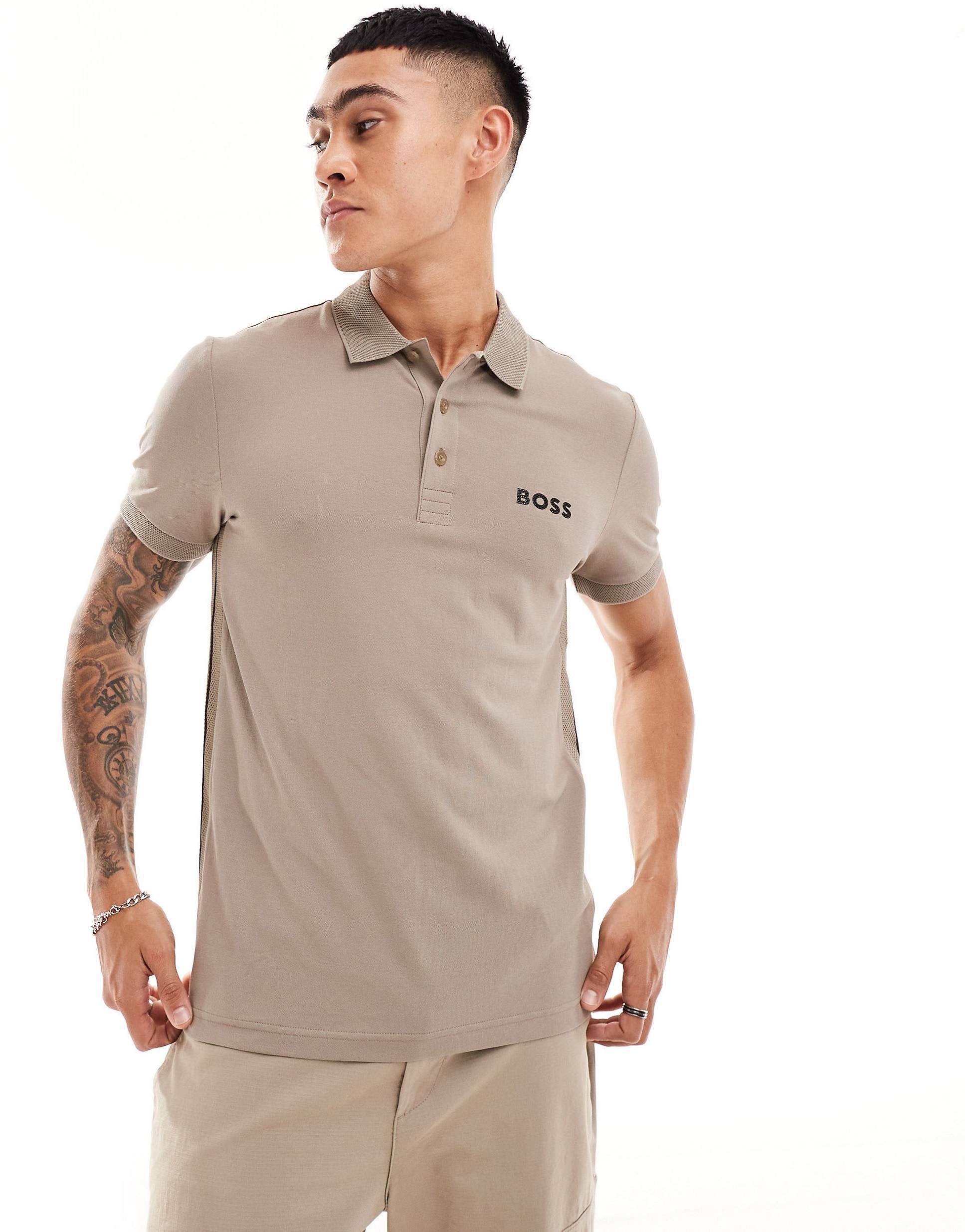 BOSS Green Paule logo polo shirt beige