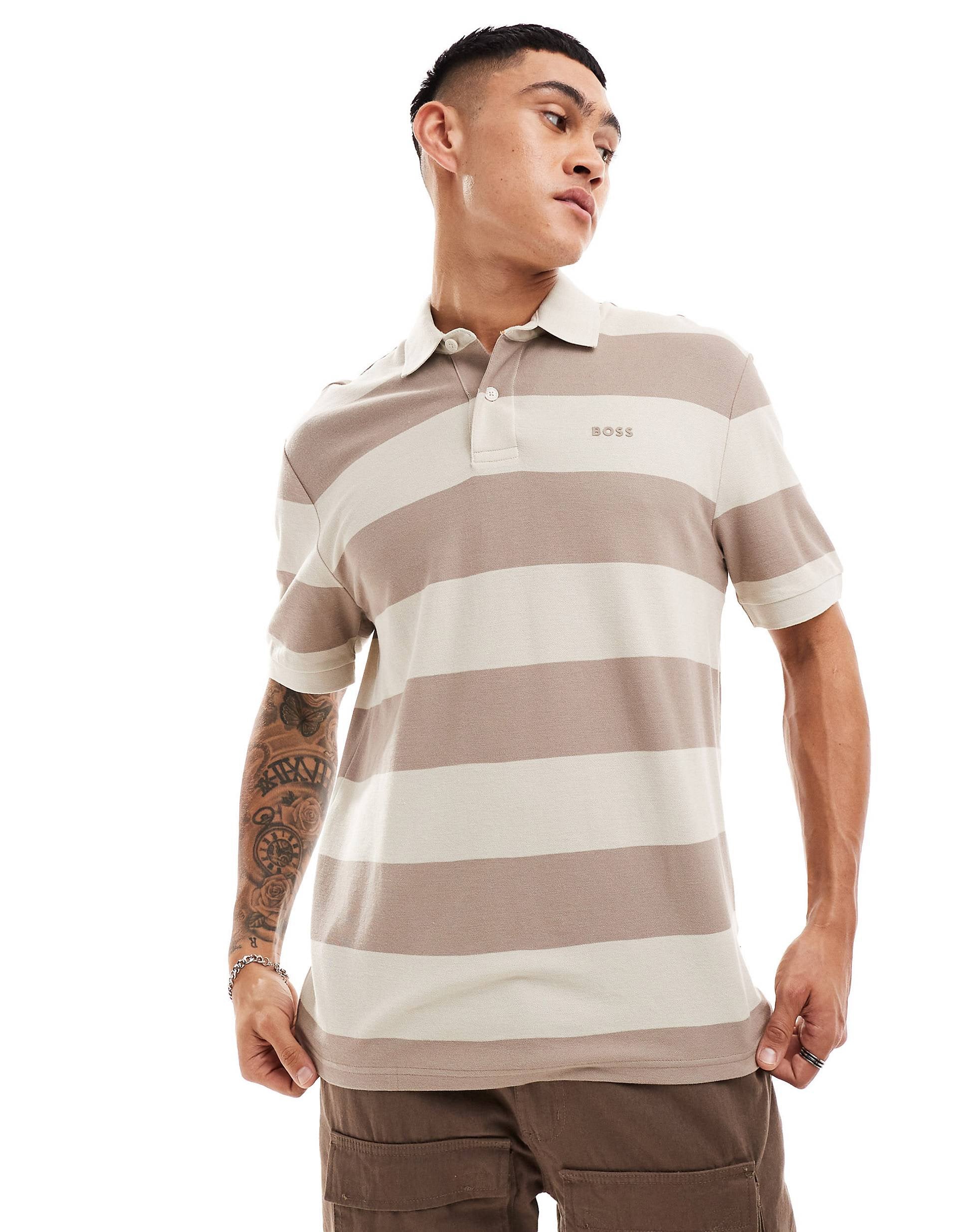 BOSS Orange pale stripe polo shirt light beige