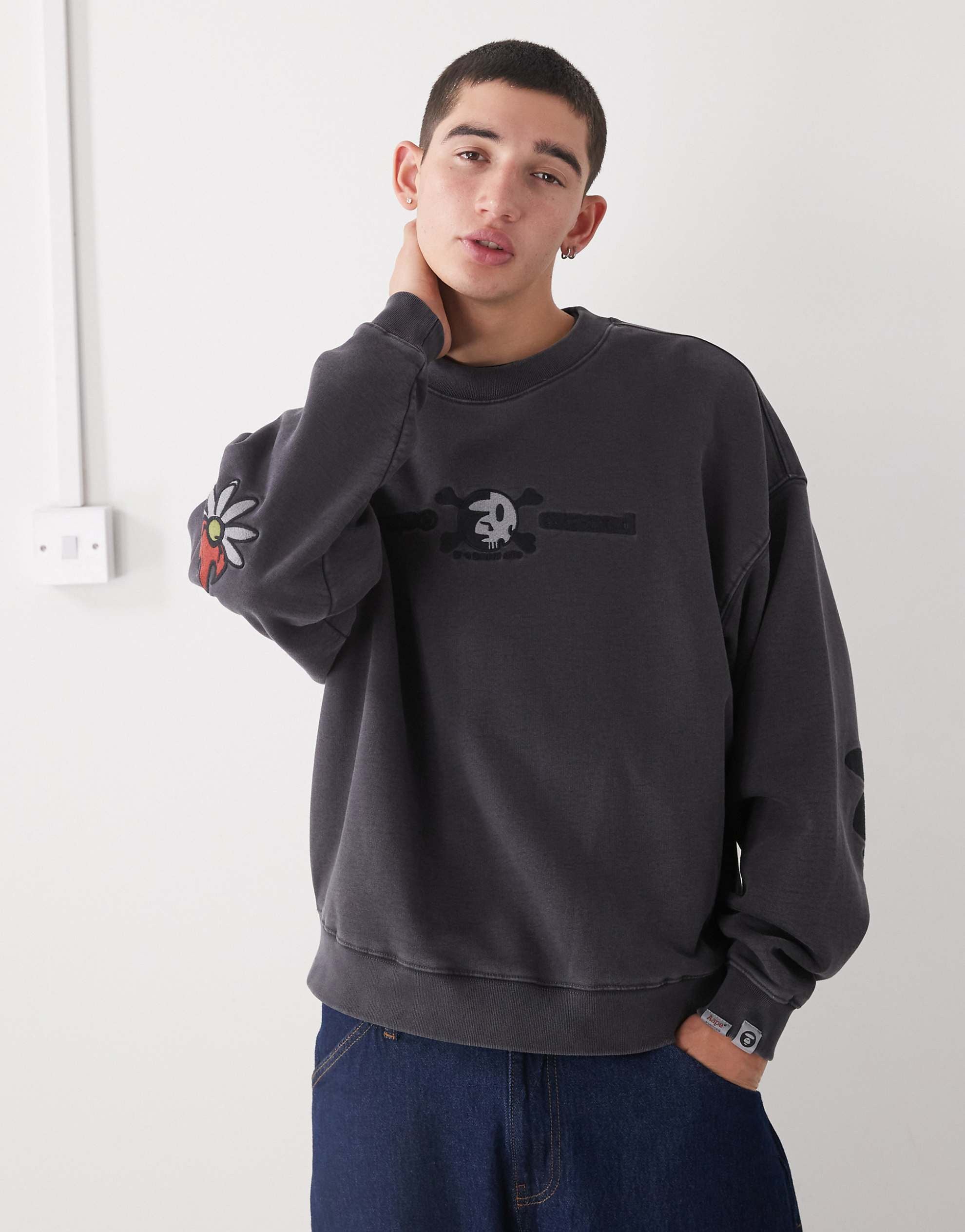 Aape by A Bathing Ape x Erased oversized sweatshirt washed black