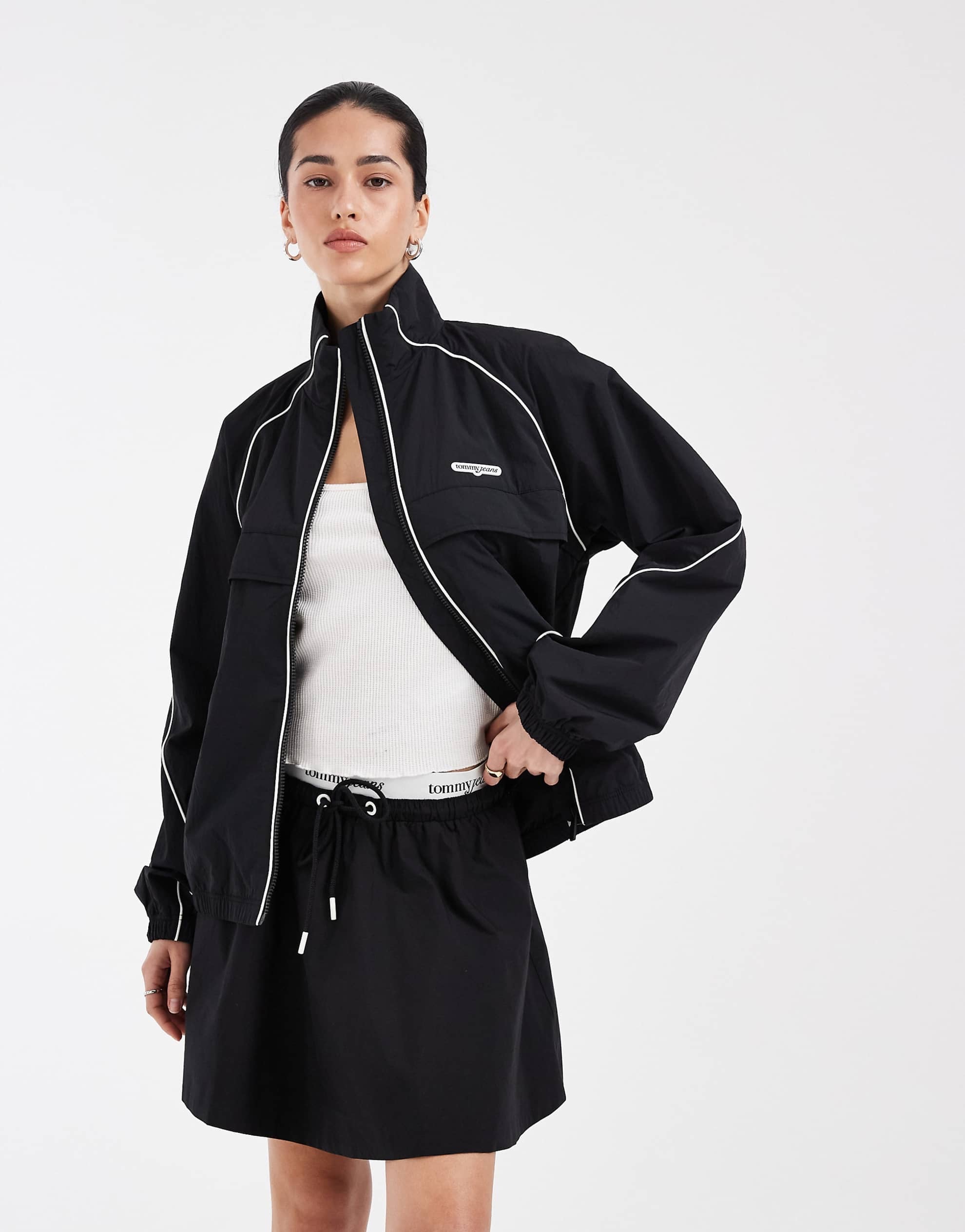 Tommy Jeans track jacket co-ord piping black