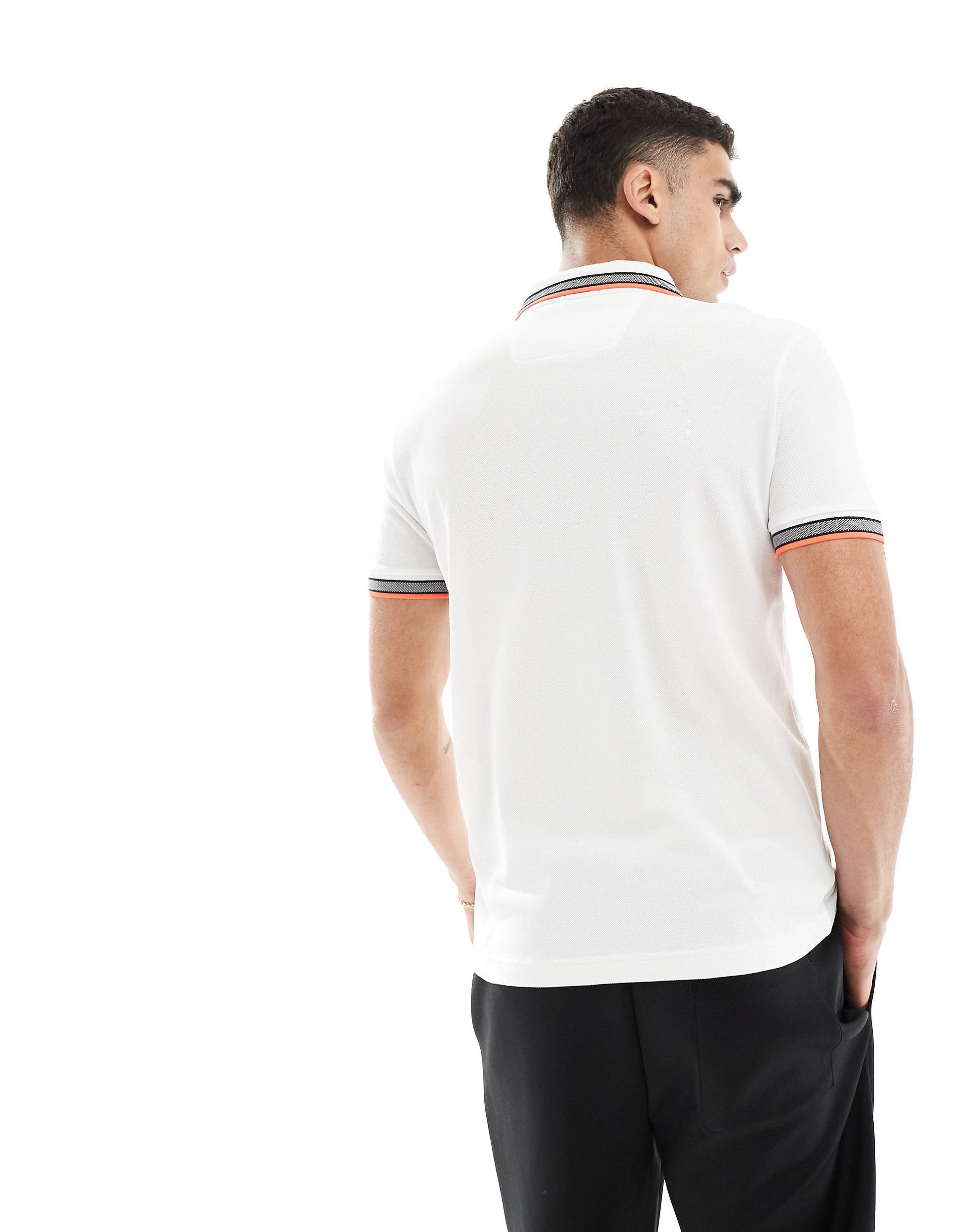 BOSS Green Paddy tipped polo shirt white