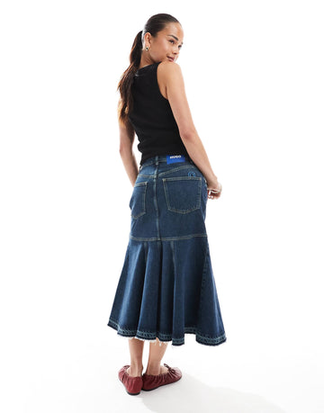 Hugo Blue denim midi skirt navy