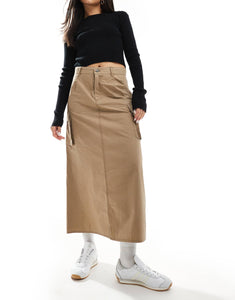 Karl Kani signature midi cargo skirt dark beige