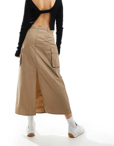 Karl Kani signature midi cargo skirt dark beige